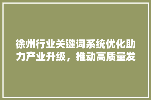 徐州行业关键词系统优化助力产业升级，推动高质量发展