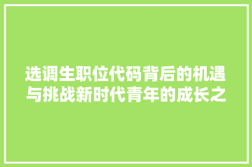 选调生职位代码背后的机遇与挑战新时代青年的成长之路  第1张