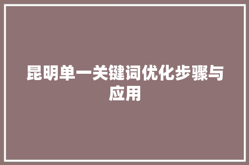 昆明单一关键词优化步骤与应用