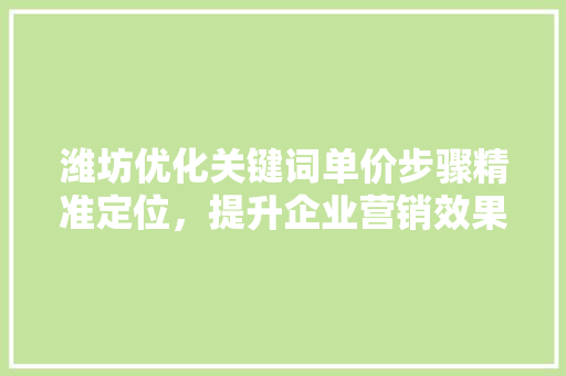 潍坊优化关键词单价步骤精准定位，提升企业营销效果