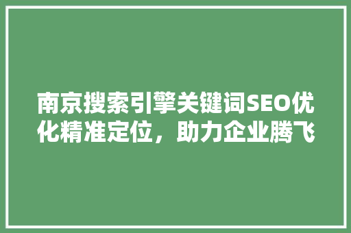 南京搜索引擎关键词SEO优化精准定位，助力企业腾飞