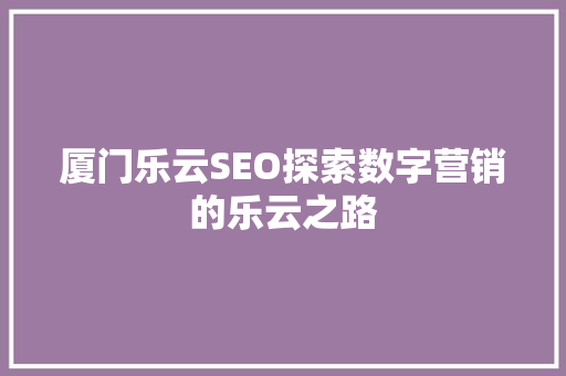 厦门乐云SEO探索数字营销的乐云之路
