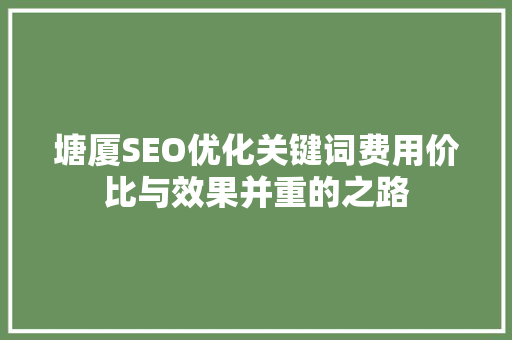 塘厦SEO优化关键词费用价比与效果并重的之路