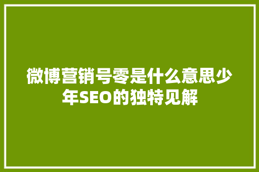 微博营销号零是什么意思少年SEO的独特见解  第1张