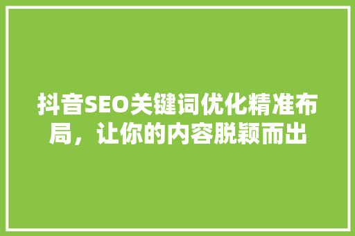 抖音SEO关键词优化精准布局，让你的内容脱颖而出