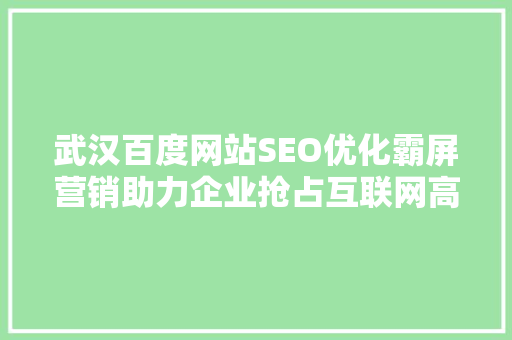 武汉百度网站SEO优化霸屏营销助力企业抢占互联网高地