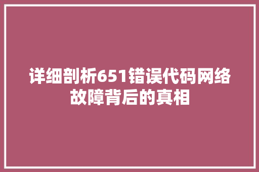 详细剖析651错误代码网络故障背后的真相  第1张