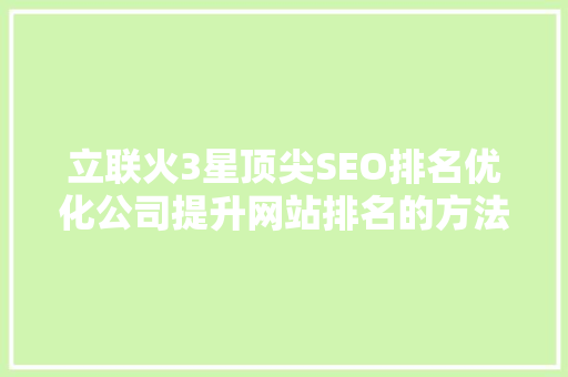 立联火3星顶尖SEO排名优化公司提升网站排名的方法