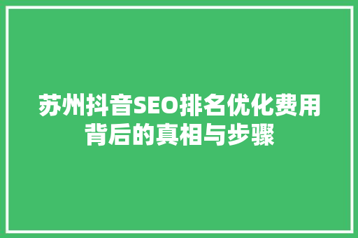 苏州抖音SEO排名优化费用背后的真相与步骤