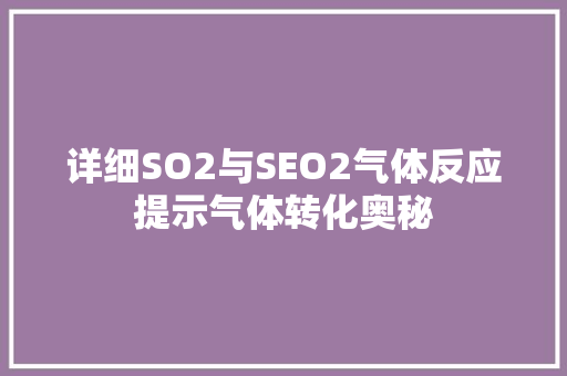 详细SO2与SEO2气体反应提示气体转化奥秘