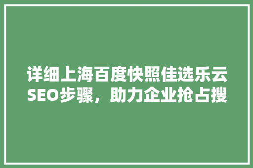 详细上海百度快照佳选乐云SEO步骤，助力企业抢占搜索引擎排名高地