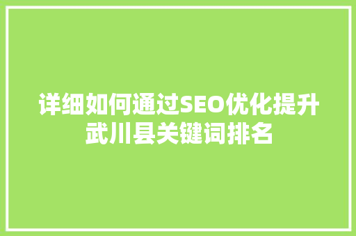 详细如何通过SEO优化提升武川县关键词排名