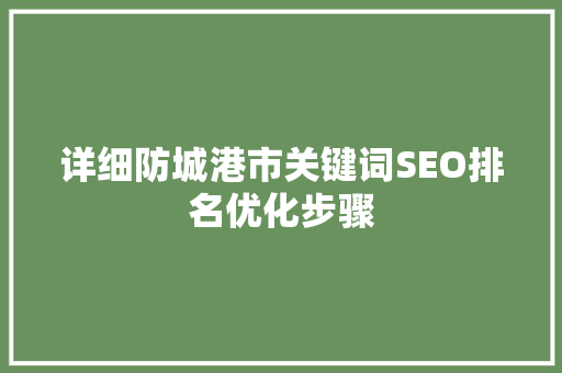 详细防城港市关键词SEO排名优化步骤