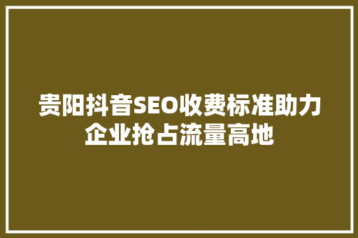 贵阳抖音SEO收费标准助力企业抢占流量高地  第1张