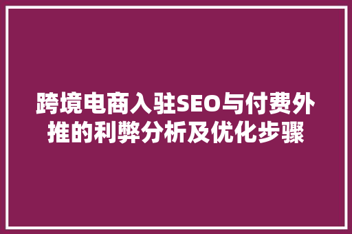 跨境电商入驻SEO与付费外推的利弊分析及优化步骤