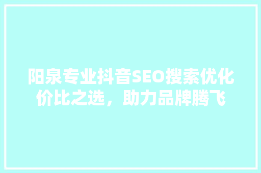 阳泉专业抖音SEO搜索优化价比之选，助力品牌腾飞  第1张