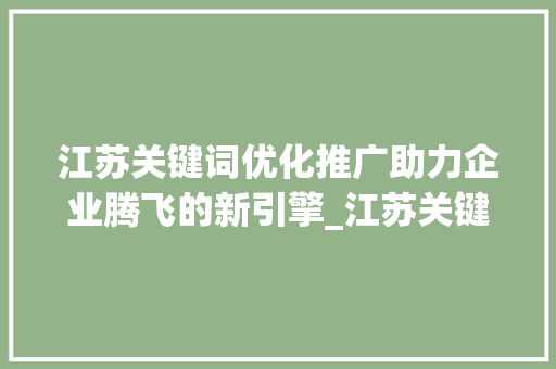 江苏关键词优化推广助力企业腾飞的新引擎_江苏关键词优化推广