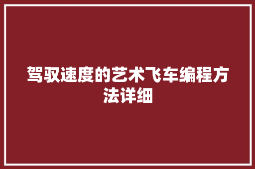 驾驭速度的艺术飞车编程方法详细