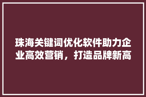 珠海关键词优化软件助力企业高效营销，打造品牌新高度_珠海关键词优化软件