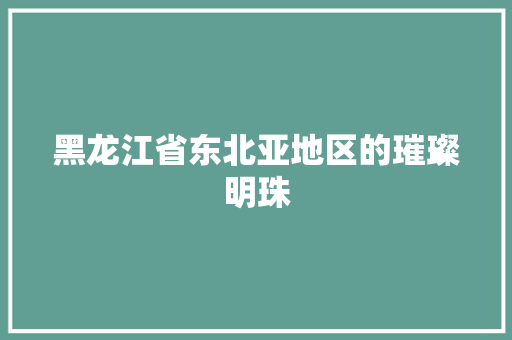 黑龙江省东北亚地区的璀璨明珠