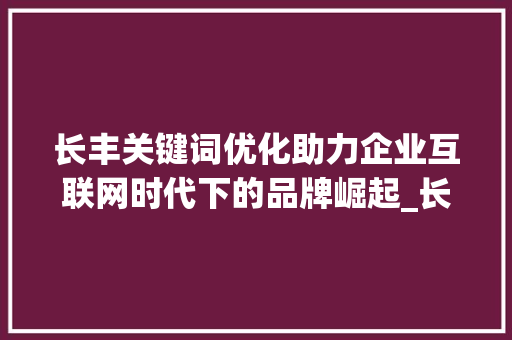 长丰关键词优化助力企业互联网时代下的品牌崛起_长丰关键词优化公司  第1张