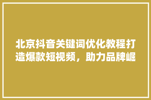 北京抖音关键词优化教程打造爆款短视频，助力品牌崛起_北京抖音关键词优化教程
