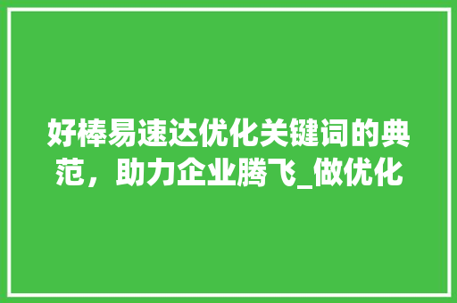 好棒易速达优化关键词的典范，助力企业腾飞_做优化关键词好棒易速达