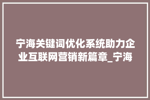 宁海关键词优化系统助力企业互联网营销新篇章_宁海关键词优化系统