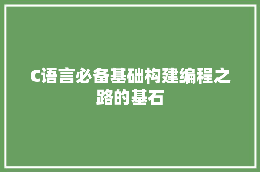 C语言必备基础构建编程之路的基石