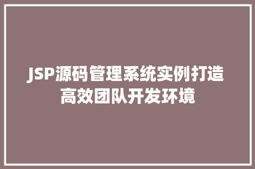 JSP源码管理系统实例打造高效团队开发环境