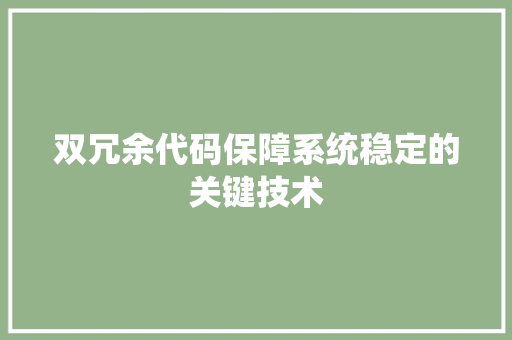 双冗余代码保障系统稳定的关键技术
