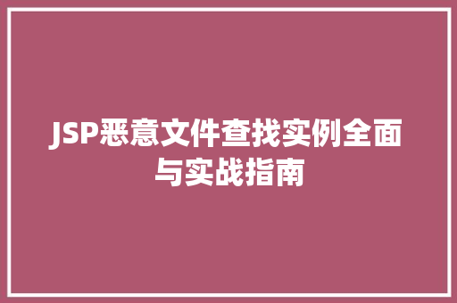 JSP恶意文件查找实例全面与实战指南
