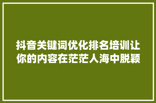 抖音关键词优化排名培训让你的内容在茫茫人海中脱颖而出_抖音关键词优化排名培训