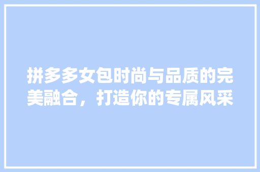 拼多多女包时尚与品质的完美融合，打造你的专属风采_拼多多女包关键词优化