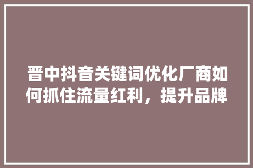 晋中抖音关键词优化厂商如何抓住流量红利，提升品牌影响力_晋中抖音关键词优化厂商