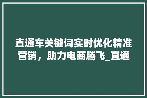 直通车关键词实时优化精准营销，助力电商腾飞_直通车关键词实时优化