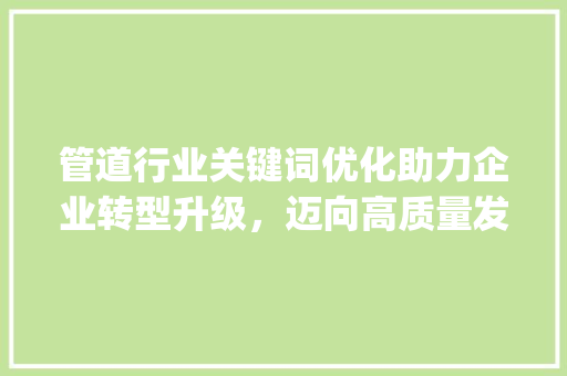 管道行业关键词优化助力企业转型升级，迈向高质量发展_管道行业做关键词优化