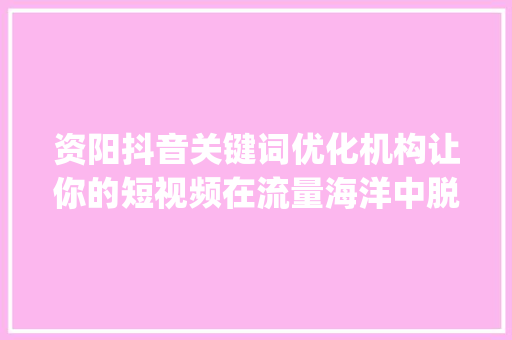 资阳抖音关键词优化机构让你的短视频在流量海洋中脱颖而出_资阳抖音关键词优化机构  第1张