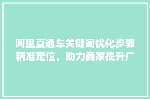 阿里直通车关键词优化步骤精准定位，助力商家提升广告效果_阿里直通车优化关键词  第1张
