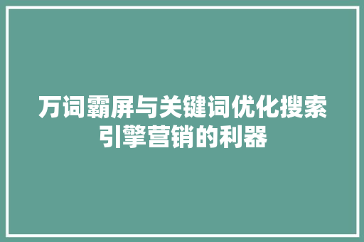 万词霸屏与关键词优化搜索引擎营销的利器