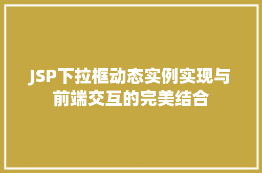 JSP下拉框动态实例实现与前端交互的完美结合  第1张