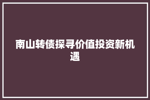 南山转债探寻价值投资新机遇