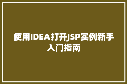 使用IDEA打开JSP实例新手入门指南