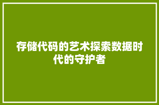 存储代码的艺术探索数据时代的守护者  第1张