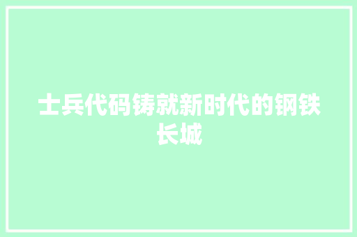 士兵代码铸就新时代的钢铁长城  第1张