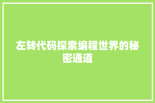 左转代码探索编程世界的秘密通道  第1张