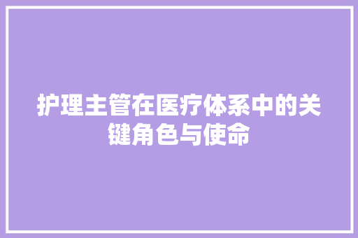 护理主管在医疗体系中的关键角色与使命
