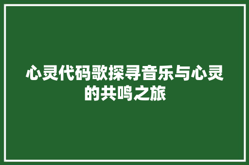 心灵代码歌探寻音乐与心灵的共鸣之旅  第1张