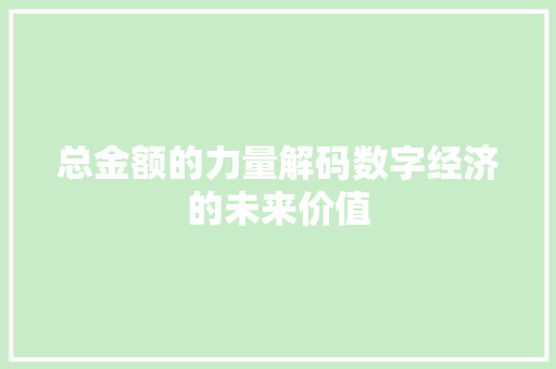 总金额的力量解码数字经济的未来价值