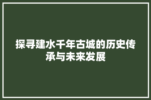 探寻建水千年古城的历史传承与未来发展